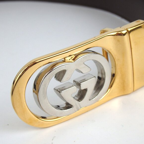 Authentic GUCCI 036 084 9390 GG logo buckle 90-36 reversible belt leather [Used]